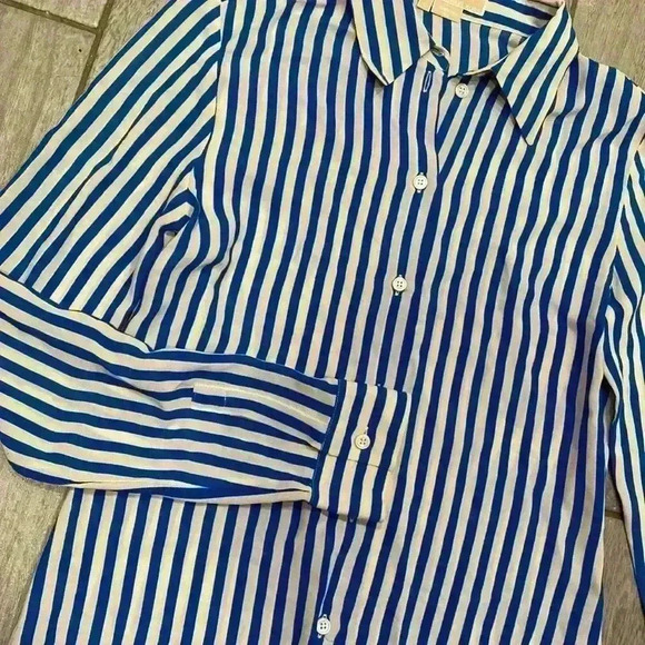 Michael Kors 100% Silk Women’s Button Down Cobalt White Size 4 - Picture 4 of 10